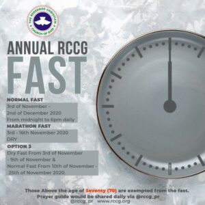RCCG November 2020 Fasting Prayer Points