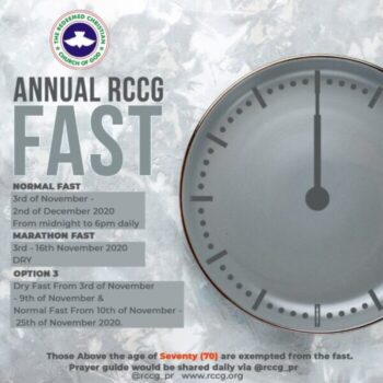 RCCG November 2020 Fasting Prayer Points