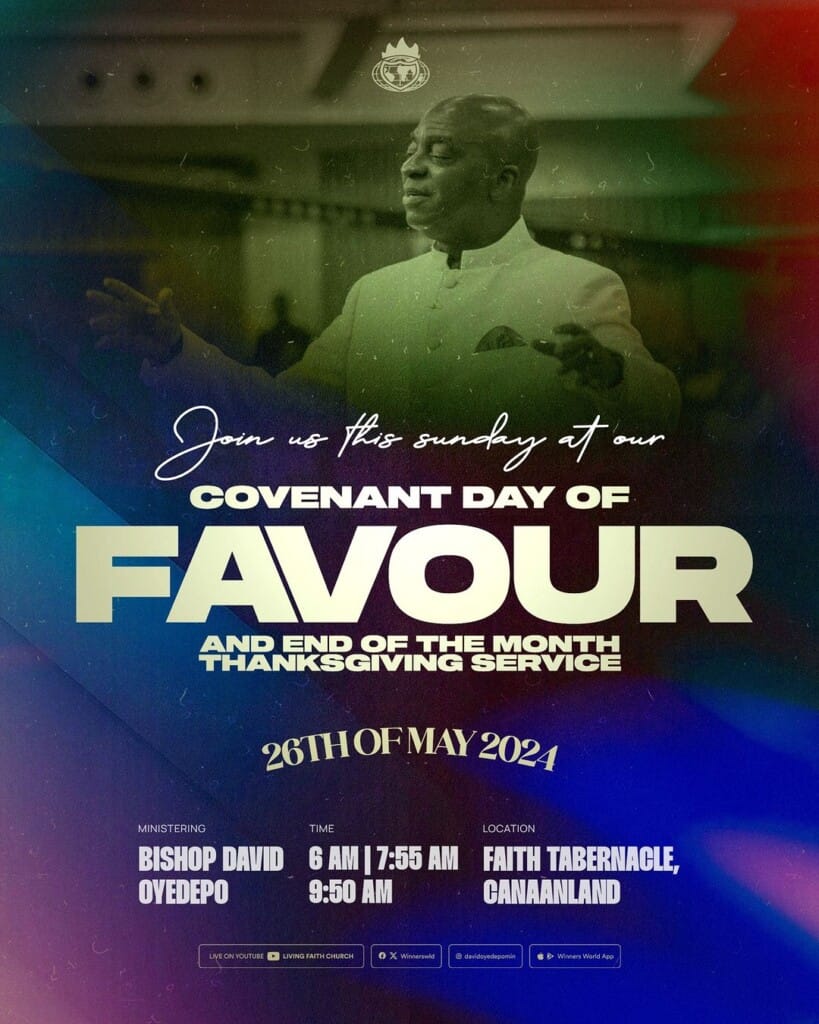 WINNERS CHAPEL SUNDAY SERVICE 26TH MAY 2024 COVENANT DAY OF FAVOUR Daily Devotionals
